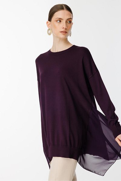 Ghisa Chiffon Detailed Knitwear Tunic Plum