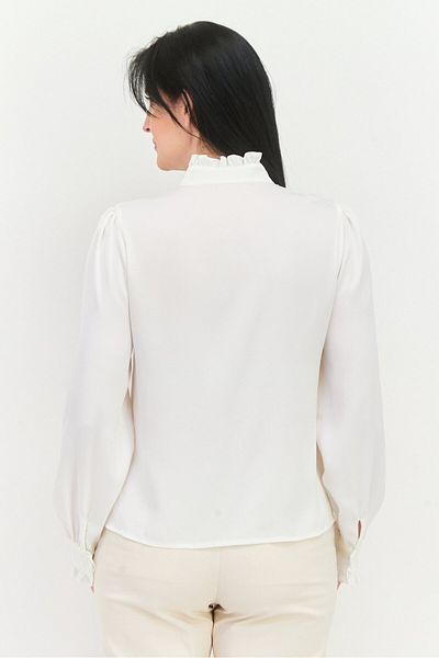 Steve Madden Women Ruffle Neck Long Sleeve Palin Blouse, White