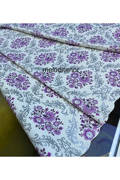 MİRELLA Lined Non-Slip Purple Floral Easy Wipe Pvc Round Oilcloth Tablecloth