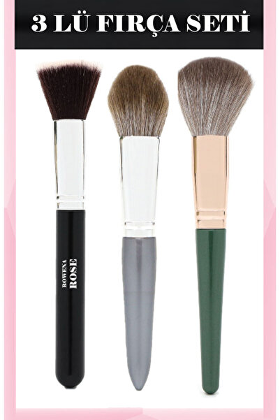 ROWENAROSE 3 Lü Set Tekli Föndoten, Allık, Pudra Fırçası, Yıkanabilir, Dökülm...