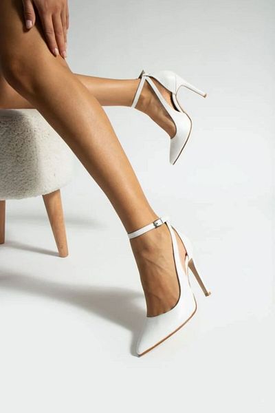 İA İLERİADIM Women's White Ankle Strap Classic Heeled Shoes İlradm- 564 Heel Height 9 cm