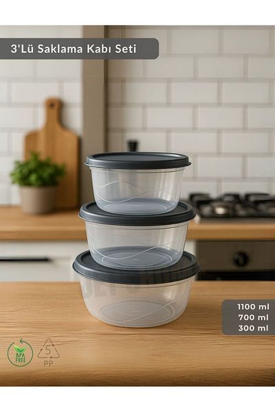 Jet's Home Round 3-Piece Storage Container Bpa Free Suitable Nutrition Container for Deep Freezer 1100-700-300 ml