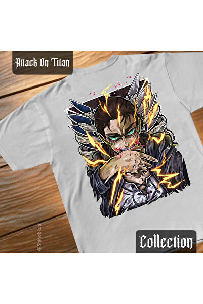 SHINOBIX تيشيرت مطبوع بطبعة أنيمي هجوم على تيتان إيرين ياجر