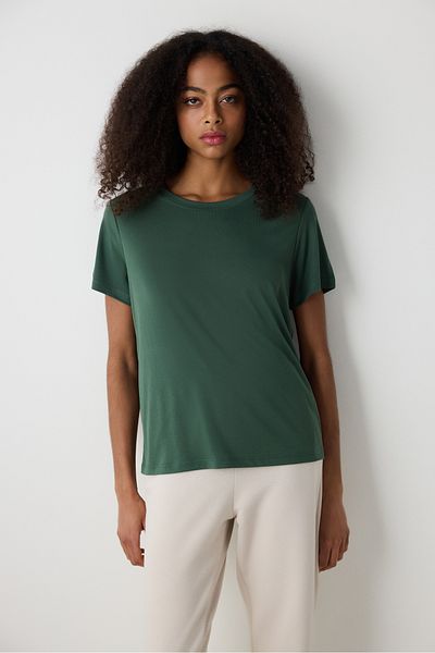 Penti Khaki Crew Neck Regular Fit modalové tričko