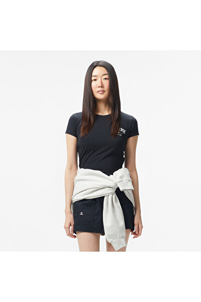 Converse Classic Kadın Slim Fit Baskılı Siyah T-Shirt