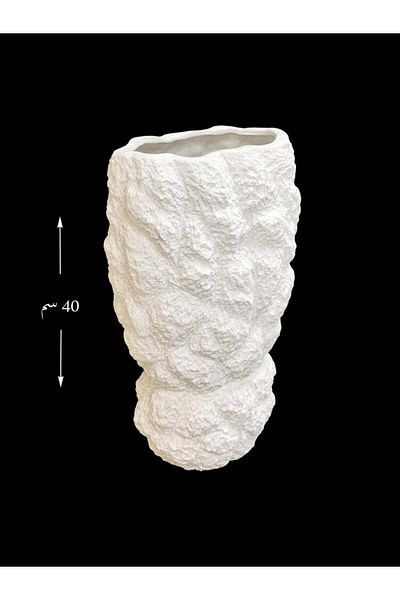 Living White Ceramic Vase with a Natural Texture, Height 40 cm