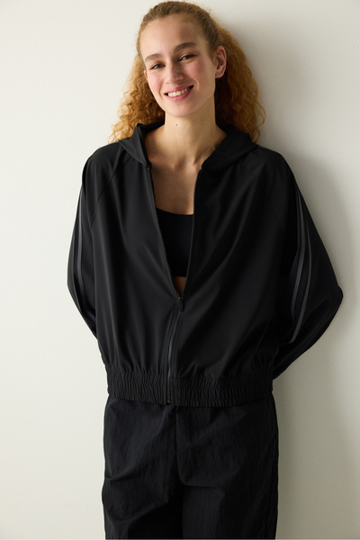Penti Black Stripe Detailed Zippered Hooded Sweatshirt