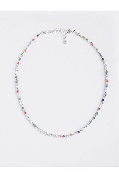 Jimmy Key Silver Color Shiny Stone Adjustable Necklace