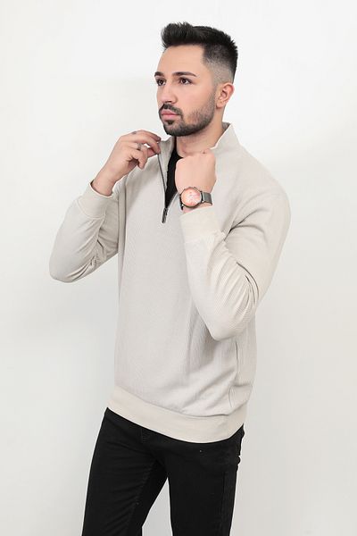 JB John Borners Men's Stone Color Half Zipper Thessaloniki Sweat - 5716