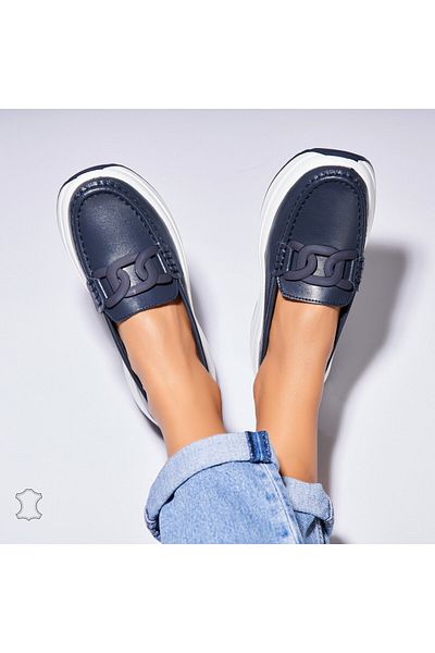 Joana Women's Loafers Natural Leather Navy Blue Markai