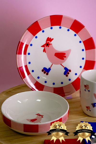 Farika Porselen Pembe Kanat 3 Parça Porselen Mama Takımı