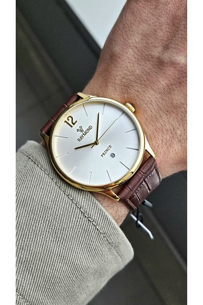 Raymond Rym-3875 Quartz Men's Classic Wristwatch - Steel Case and Leather Cord - 2 Years Warranty