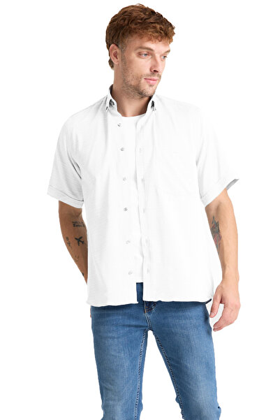 Varetta Чоловіча біла сорочка з короткими рукавами, широким кроєм, кишенями та ґудзиками на комірі