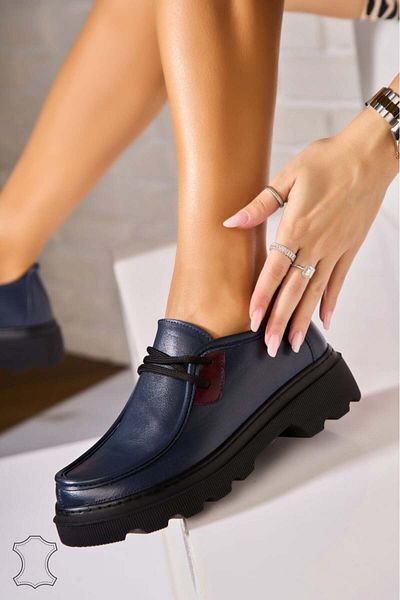 Joana Women's Loafers Natural Leather Navy Blue Viona