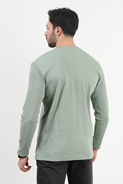 JB John Borners Ανδρικό φούτερ με λεπτομέρεια με λαιμόκοψη με λεπτομέρεια πράσινο - 5524