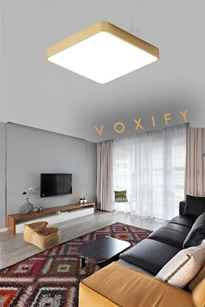 Voxify 24w Kare Metal Kasa Büyük Boy Gold Renk Led Panel Salon Avize Armatür 6500K Beyaz Işık