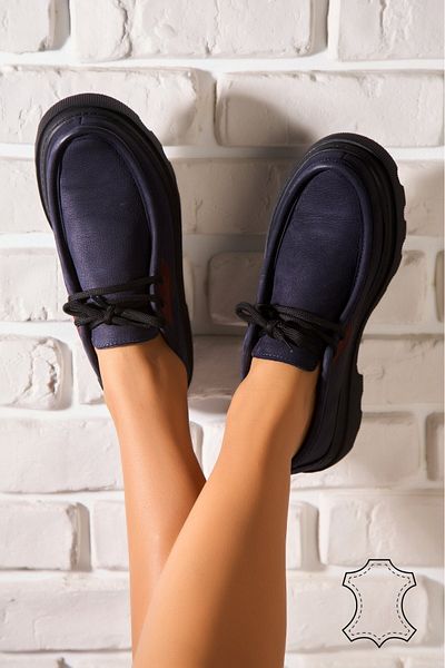 Joana Women's Loafers Natural Leather Navy Blue Viona2