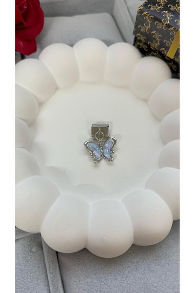Sepetten Eve Italian Charm Steel Bracelet Charm Silver Blue Butterfly Zircon Stone Charm Does Not Tarnish