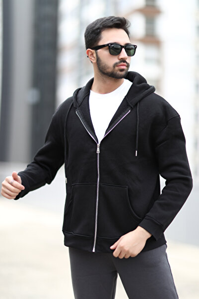 JB John Borners Мъжки суитшърт с качулка и цип, голям размер, черен, с кордир...