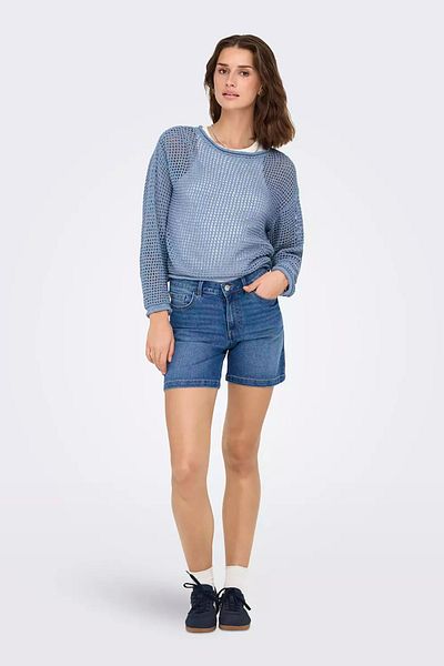 ONLY Pulover de damă Onlsıena cu gât turnat din bumbac sezonier ajurat 15339534 Albastru
