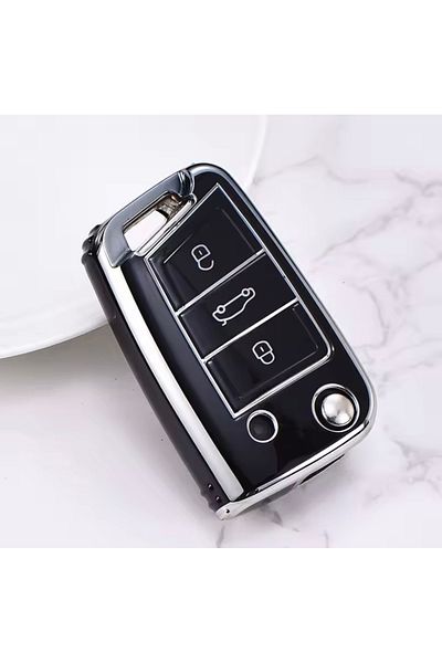 YıldızTuning Seat Ibiza Black-Silver Key Case Cover 2017-2025