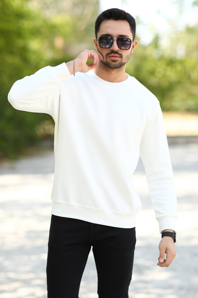 JB John Borners JB Ανδρικό Ecru O Neck Laking Pique Cotton Sweat - 5453