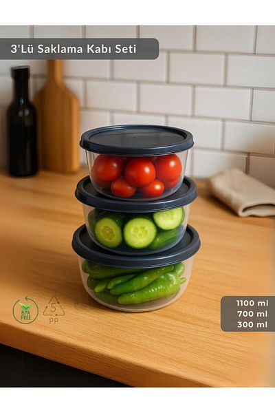 Jet's Home Round 3-Piece Storage Container Bpa Free Suitable Nutrition Container for Deep Freezer 1100-700-300 ml