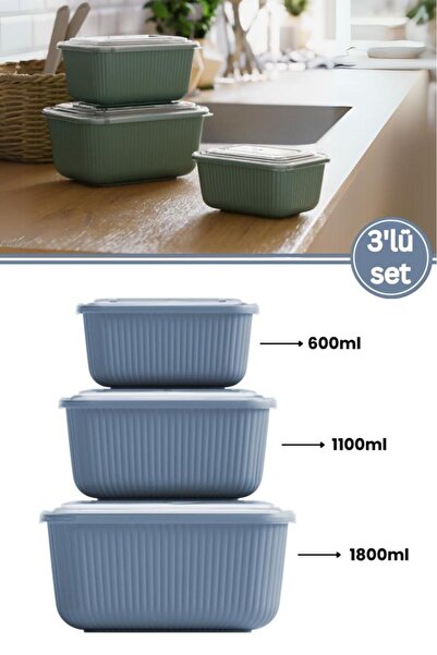 Flora 3 lü Erzak Gıda Saklama Kabı, Buzdolabı Düzenleyici Organizer 3 lü Set ...