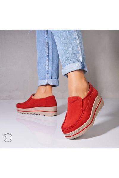 Joana Women's Moccasins Natural Suede Red Sulma