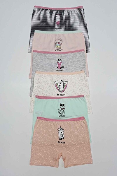 Sebatingo Kız Çocuk Pembe Pamuklu Boxer 6'lı Paket