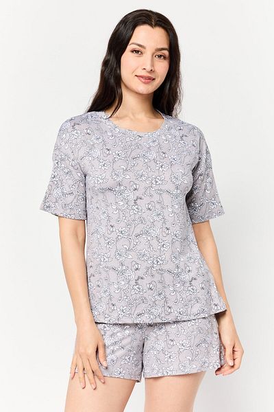 Jones of New York Women 2 Pieces All Over Pajama Set, Grey