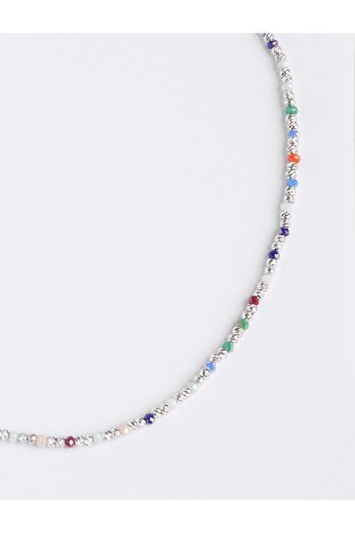 Jimmy Key Silver Color Shiny Stone Adjustable Necklace