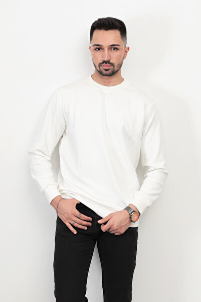 JB John Borners Ανδρικό εκρού χρώμα Crew Neck Diagonal Steel Interlock Sweat - 5471