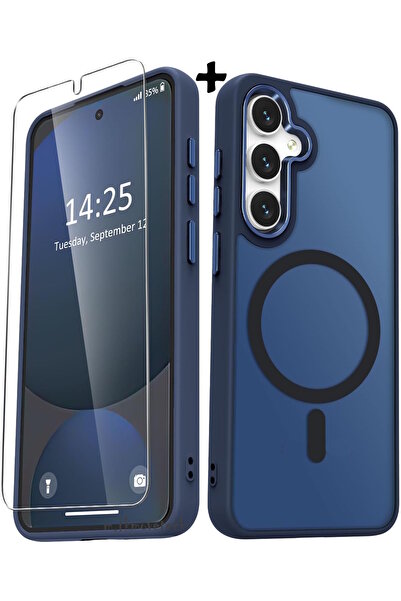 m.tk moveteck Samsung Galaxy S25 Plus Kılıf Mat Magsafe Şarj Özellikli Yumuşak Kenarlı + Ekran Koruyucu Cam Set