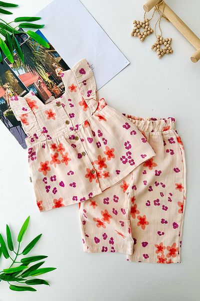 Minigimin Cicileri My Little One's Cicileri Cotton Muslin Floral Patterned Baby Girl Set of 2 - Yavruağzı