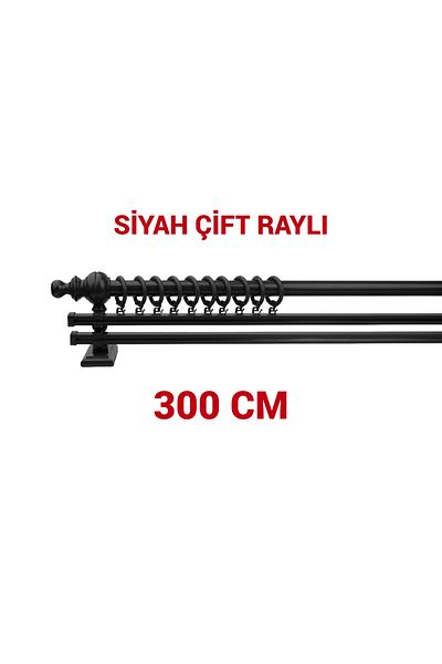 di'mora by ağbaht züc. Umeraș pentru perdea rustic din lemn cu șină dublă neagră - 300 cm