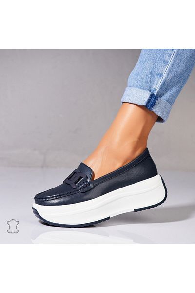 Joana Women's Loafers Natural Leather Navy Blue Markai