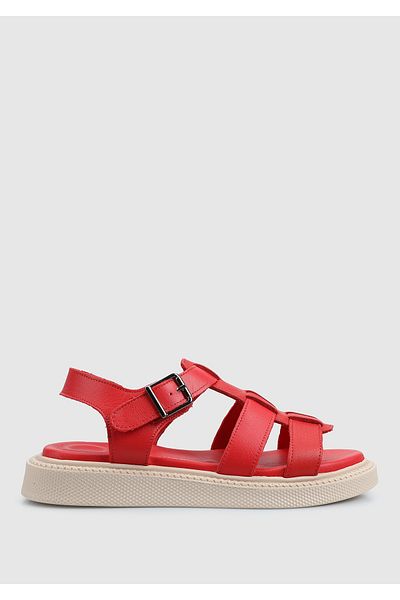 Provoq Red Leather Women's Flat Sandals