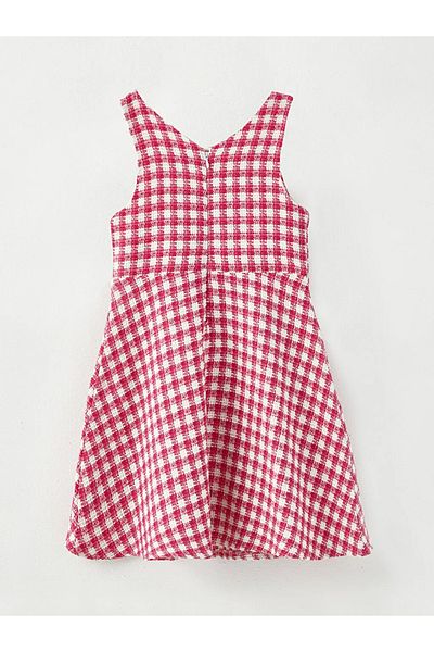 LC Waikiki Lcw Kids Pink Crew Neck Plaid Girls' Dress