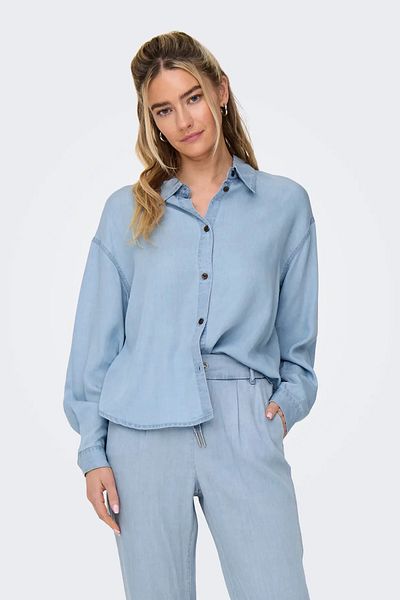 ONLY Cămașă Onlcharis pentru femei, cu mâneci lungi, oversize, cu umăr dezactivat 15337928 Albastru