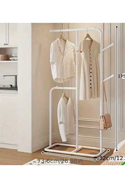 TRENDESK Modern Metal Beyaz Bölmeli Konfeksiyon Elbise Askılığı Ayaklı Askılık 175*74*32 CM 1092-CN