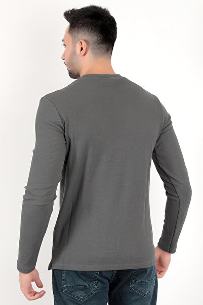 JB John Borners Ανδρικό μακρυμάνικο μπλουζάκι με υφή εφαρμοστό ελαστικό ύφασμα βάφλα σε σκούρο γκρι χρώμα - 5073-2