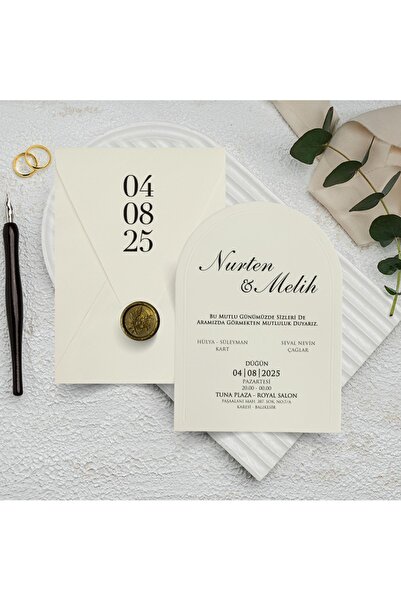 GNDR Krem Zarflı Dikey Düğün Davetiyesi - 1054