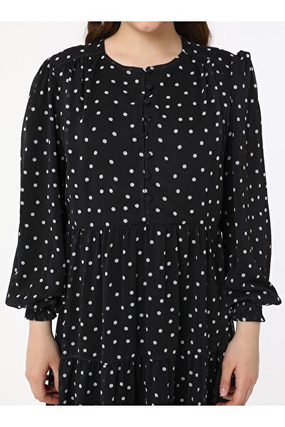 ALİA Plus Size Polka Dot Chiffon Hijab Dress - Black and White - Alia
