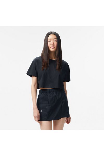 converse Tricou negru cu gât rotund pentru femei Sporty Boxy