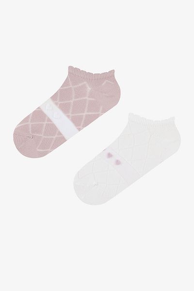 Penti Diamond Heart Pink White 2er-Pack Booties-Socken