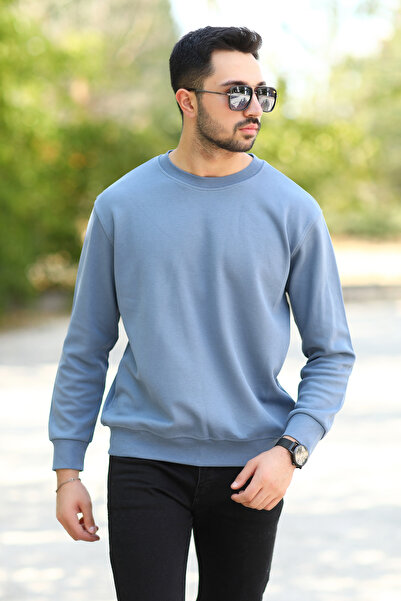 JB John Borners JB Ανδρικό Σκούρο Μπλε O Neck Laking Pique Βαμβακερό Φούτερ - 5453