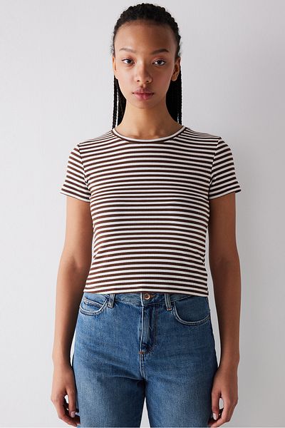 Penti Short Sleeve Brown Striped T-Shirt