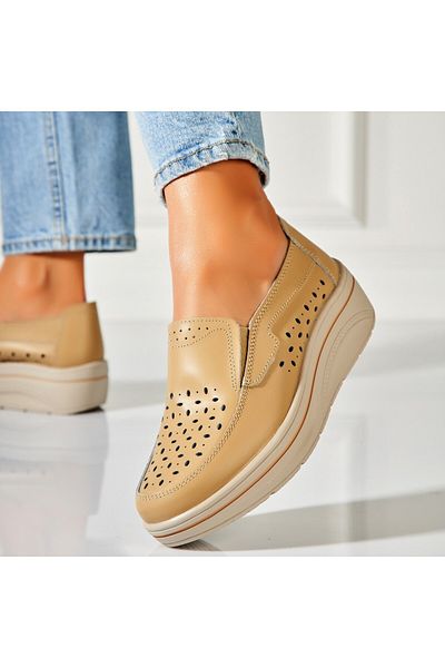 Joana Women's Loafers Natural Leather Beige Nazari