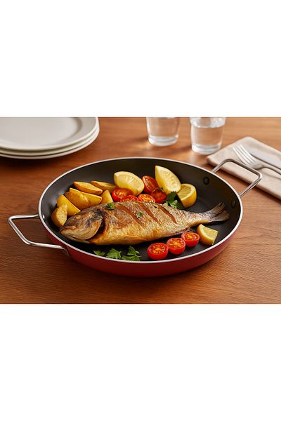 mastergold 38cm Non-Stick Paella Pan with Double Handles | Nonstick Frying Pan for Fish, Meat & Vegetables